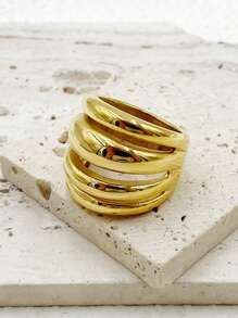 Mazuer Mazuer - One Piece Of Vintage Gold-Tone Four-Layer Wrap Open Ring With Exaggerated Summer Beach Design And Style, Perfect For Women's Dating, Teacher's Day, Graduation, And Other Occasions Such As Holidays, Parties, Daily Wear, Commuting, Vacations.
