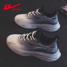 WARRIOR 勇士男鞋，男士運動跑鞋，2024新款夏季，透氣薄底厚底休閒網眼運動鞋，時尚運動鞋 - 白黑 - 查看 1
