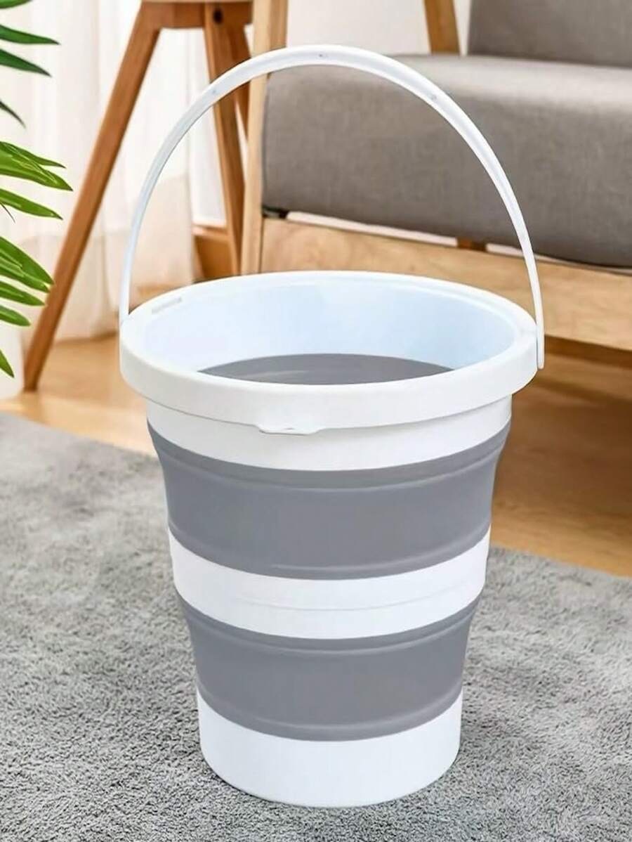 1pieza Cubo Plegable De Plástico Con Asa, Tina Redonda Plegable Para Limpiar La Casa Y Lavar El Automóvil, Ahorrador De Espacio Para Uso Al Aire Libre En El Jardín O En El Camping, Balde De Agua Portátil Para La Pesca, Suministros De Agua - Gris - Ver 1