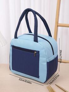 1個拼色午餐手提袋，帶冰袋的ESD午餐盒手提袋，加厚防水鋁箔保溫袋，新款便當袋 - 藍色 - 查看 1