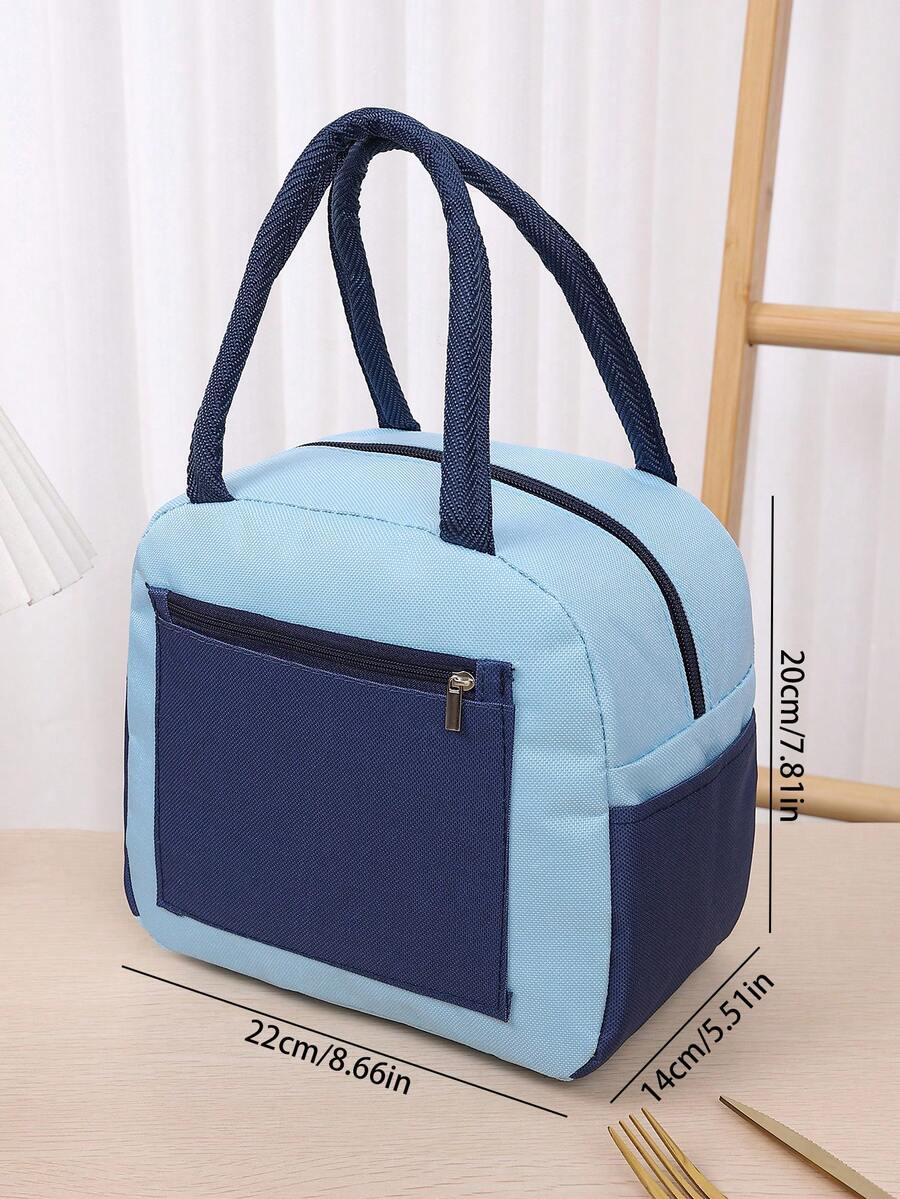 1個拼色午餐手提袋，帶冰袋的ESD午餐盒手提袋，加厚防水鋁箔保溫袋，新款便當袋 - 藍色 - 查看 1