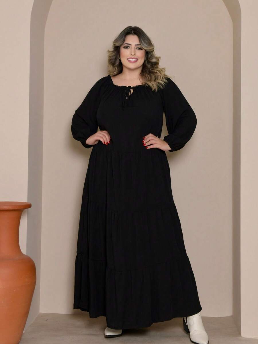 Plus Size Dresses - Black - View 1