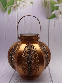 1pc Solar Powered Iron Hex Lantern, Vintage Style Decorative Lantern, Multi-Color, Suitable For Garden, Yard, Path - Waterproof, Hollow Floral Pattern Shadow Fall Decor House Decor Outdoor Decor