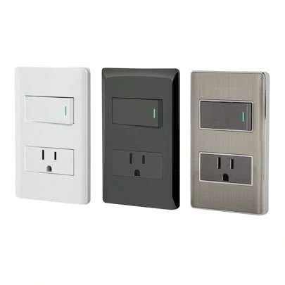 Placa armada negra interruptor y contacto 1 módulo, Lisboa