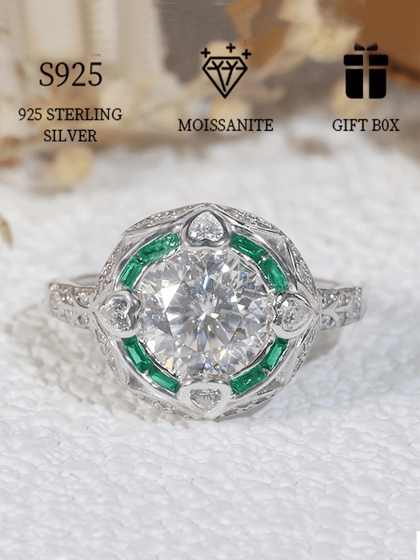 Nhẫn kim cương Mossan bạc Sterling S925 dành cho nữ, thanh lịch, tinh tế, nhẫn đính hôn, nhẫn cưới cá nhân hóa, tặng quà cho bạn bè, gửi chứng chỉ Mossan và quà tặng tinh tế Goxes
