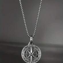 1pc Unisex Vintage Norse Compass Necklace, Casual Pendant Jewelry For Men, Women Halloween Fathers Day Gift School