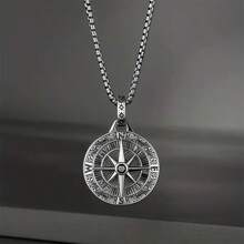 1pc Unisex Vintage Norse Compass Necklace, Casual Pendant Jewelry For Men, Women Halloween Fathers Day Gift School