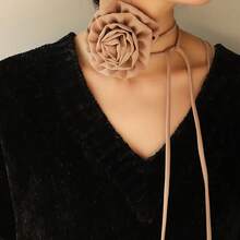 1 件全新雪纺纯色短项链，配花朵蝴蝶结项链，时尚百搭，适合日常、度假和旅行佩戴 - 素色雪紡領花 - 查看 4