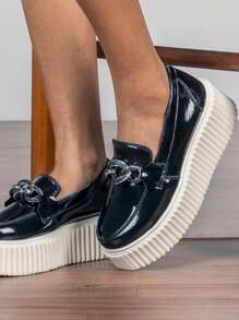 Mocassim Victoria Feminino Metalizado Sola Plataforma Antiderrapante Alta Confortável e Leve Moda GuGi 405-GG - Preto - Visão 2