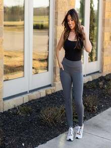 Gray FULL-LENGTH Leggings With POCKET - Grey - View 4
