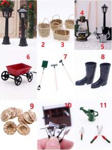 Miniature  Farm Tool Set, Labor Tool Model, Mini , Iron Shovel, Iron Rake, Miniature Straw Hat, Rain Boots, Street Lights, Stress-Reducing Toys, Home Decorations, Handmade Model Making - Multicolor - View 5