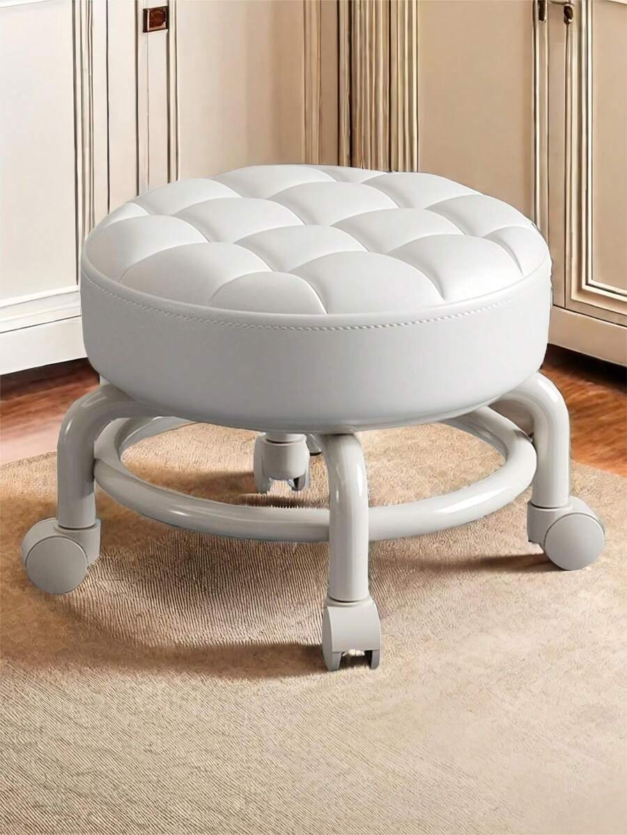 28cm * 28cm * 24cm 拖輪低凳，靜音萬向輪小凳，家庭整理收納清掃帶輪可拆卸軟凳換鞋凳 - 白色 - 查看 1