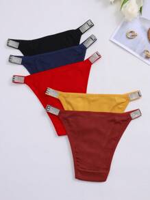 Conjunto de 5 piezas de ropa interior para mujer con patrón de letra incrustada con diamantes de imitación en forma triangular y cinturón para deportes