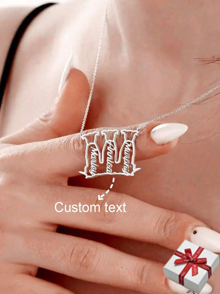 情侶寵物狗名牌項鏈，男士朋克風格可愛狗名項鏈，時尚不鏽鋼吊墜項鏈，適用於家庭，狗狗愛好者的生日禮物，節日禮物 - 銀色 - 查看 1