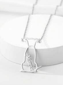 情侶寵物狗名牌項鏈，男士朋克風格可愛狗名項鏈，時尚不鏽鋼吊墜項鏈，適用於家庭，狗狗愛好者的生日禮物，節日禮物 - 銀色 - 查看 3