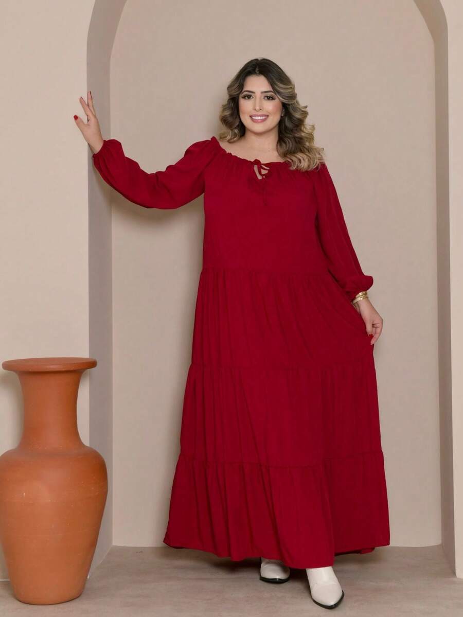 Plus Size Dresses - Burgundy - View 1