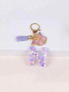 1pc Unique Purple Butterfly Tassel Snowflake Glitter Keychain With First Letter Charm, Summer Cool Gift For Friends - Mauve Purple - View 23