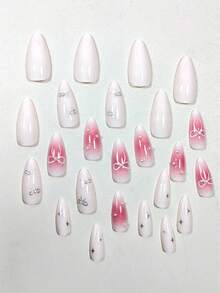 Chủ Nghĩa Tối Giản 24 Cái/bộ Móng Tay Giả Hình Quả Hạnh Dài Vừa Phải Màu Hồng Ngọc Trai Nơ, Thích Hợp Cho Học Sinh, Quý Cô Trong Các Bữa Tiệc, Hẹn Hò Và Mặc Hàng Ngày Bấm Vào Móng Tay Đồ Dùng Làm Móng - Nhiều màu - Xem 3