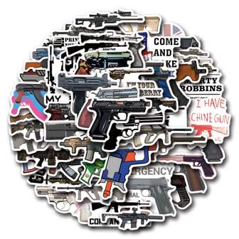 52入組槍式貼紙包 | 槍型乙烯基貼紙，高品質貼紙，適用於剪貼簿，DIY裝飾，日記，筆記本，墊板，水瓶，電腦，手機，卡通，硬質帽子，汽車貼紙