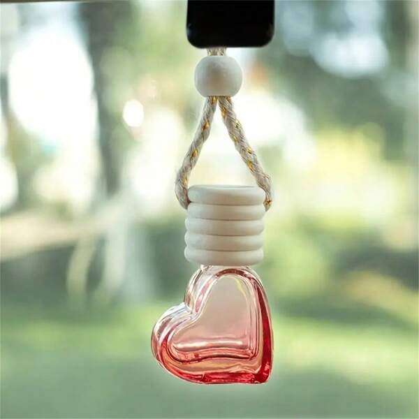 1pc 0.2oz Car Aromatherapy Bottle Pendant - Heart Design Empty Clear Essential Oil Diffuser - Refillable Hanging Diffuser Bottle, Air Fresher Ornament Vials For Car And Home