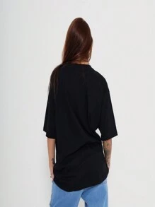 Camiseta Oversized Feminina Camisa Para Academia Treinar Streetwear Basica - Preto - Visão 4