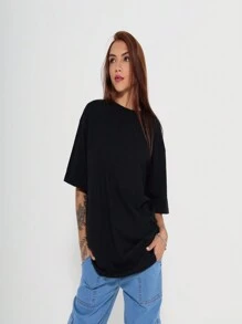 Camiseta Oversized Feminina Camisa Para Academia Treinar Streetwear Basica - Preto - Visão 2