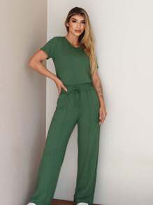 Women Two-Piece Outfits - Army Green - View 1