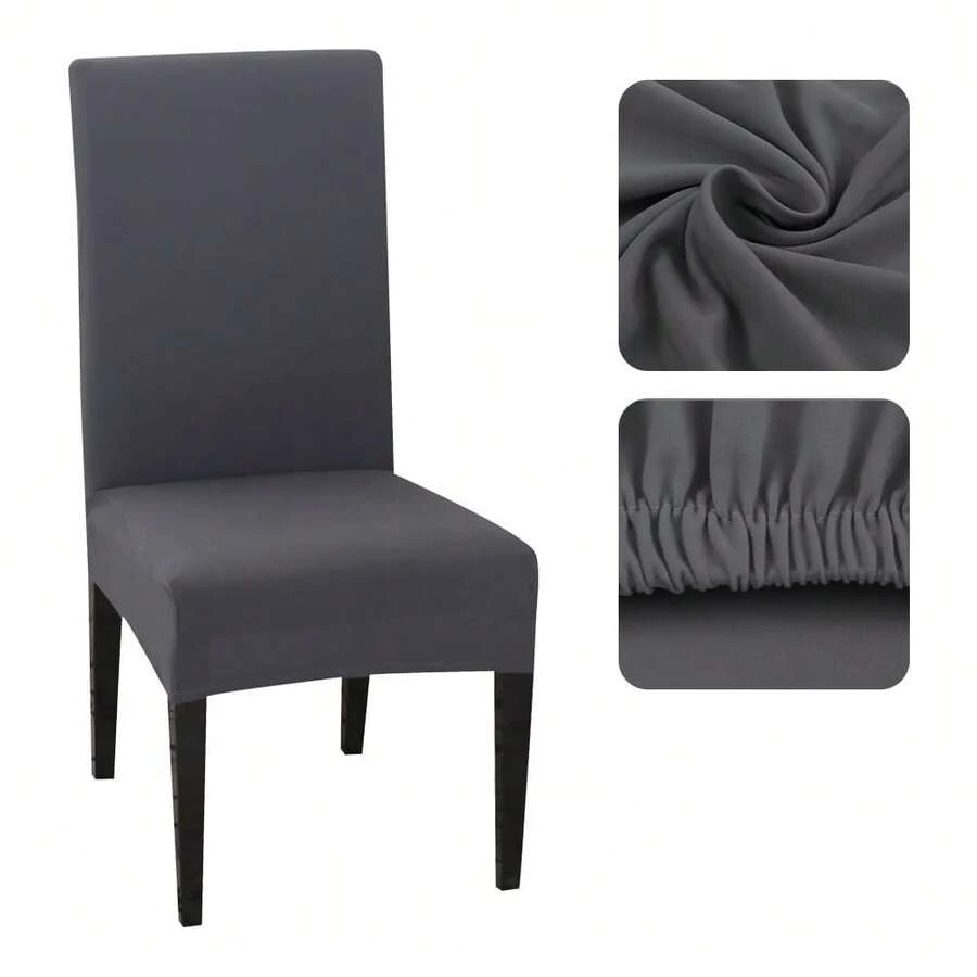2 Pcs Dining Chair Cover Set With Elastic - 深灰色 - 查看 1
