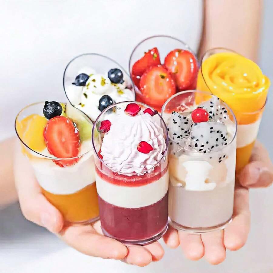 Clear Plastic Dessert Cups With Lids And Spoons, Reusable Square