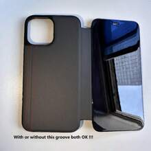 360 Full Body Flip Clear View Mirror Case Compatible With Iphone 15 Pro Max 11 12 13 Mini 14 Pro Max Stand Phone Covers(Plastic PC Front + Man-Made Leather Back) - Black - View 3