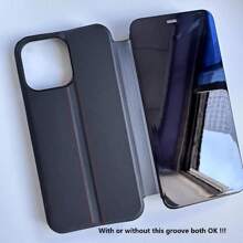 360 Full Body Flip Clear View Mirror Case Compatible With Iphone 15 Pro Max 11 12 13 Mini 14 Pro Max Stand Phone Covers(Plastic PC Front + Man-Made Leather Back) - Black - View 7