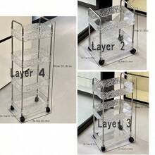 1入組/3層亞克力車式收納組織架，適用於辦公室、臥室、客廳、廚房，帶有可拆除車輪的架子-透明/灰色 - 透明色 - 查看 3