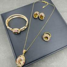 1set Handmade Women Jewelry Set Including Pendant Necklace, Earrings, Ring, Bracelet, Turkish Sultanite Color Changing Stone, Cubic , Beryl, Premium Electroplated Durable & Fashionable - Five-piece Set - View 9