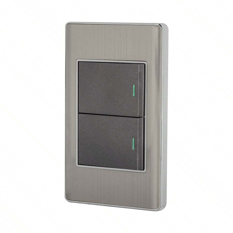 Reinforced Stainless Steel Plate 2 Switches 1.5 Modules, Lisbon - Silver - View 1