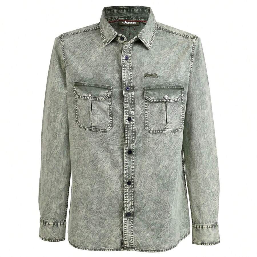 Green Long Sleeve Shirt For Men - Olive Green - View 1