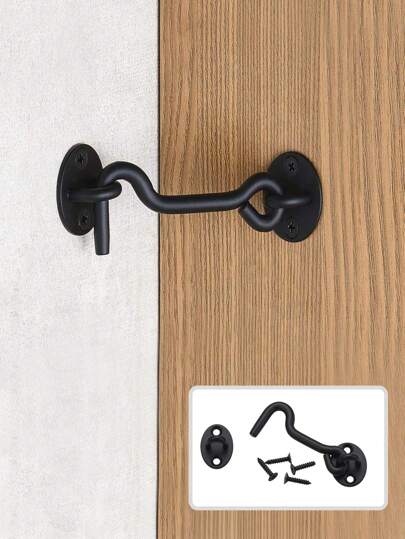 1 set 4-tums lada enkelt dörrlås hårdvara, skjutlås Ögonkroklås med skruvar, rostskyddande metalllås för sekretess, kroklås för innerdörrar, fönster, trästaket och garagedörrar