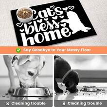 1入組貓咪祝福寵物餵食墊，原創設計防水、防滑、防漏、易於清潔，柔軟，快速乾燥的矽藻土寵物餵食墊，適用於室內環境，四季皆宜