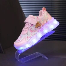 GUANGLAN 透氣網布 USB 充電 LED 發光鞋，春夏卡通運動鞋，附彩色燈光，適合幼兒、小童、青少年男孩女孩，配網布鞋帶，適用休閒、運動、厚底運動鞋、跑步與街舞，粉色跑鞋附馬兒奔跑 LED 燈，適合喜愛鬼步舞與街舞的嬰兒與兒童 - 粉色 - 查看 4