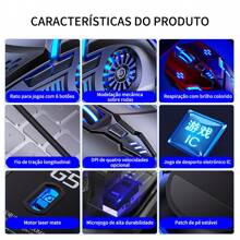 Mouse com fio USB com respiração LED Mouse para jogos luminoso de 7 cores, 4 velocidades, 3200 DPI, ajuste de 6 botões - Cinza (com som) - Visão 3