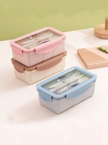 1 件 32 盎司午餐盒，分体午餐盒，办公室午餐盒，可用于微波炉和洗碗机，密封便携式学生午餐盒，配有筷子、叉子、勺子等学校用品，返校 - 彩色 - 查看 3