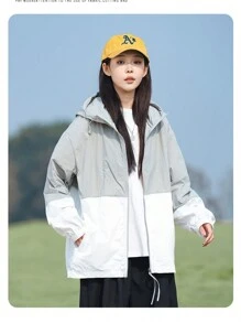 夏季运动女士 MUNZ 户外拼色宽版轻便连帽防晒夹克 - 灰色 - 查看 4