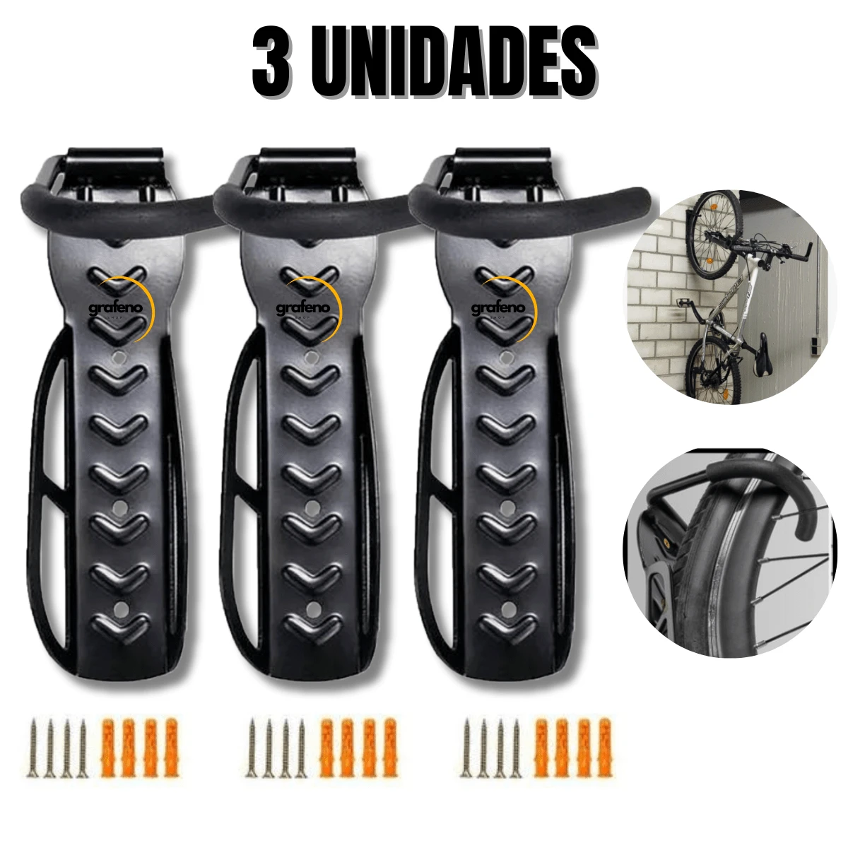 Kit 3 Suporte Parede Gancho Resistente Pendurar Bicicleta Bike Universal - Preto - Visão 1