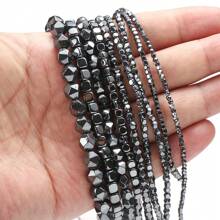 1 Strand 2/3/4/5/6/8mm Natural Black Square Hematite Stone Section Hematite Stone Beads Upscale Fashion For DIY Bracelet Necklace Handmade Crafts Jewelry Making Supplies