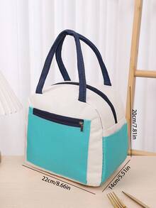1個拼色午餐手提袋，帶冰袋的ESD午餐盒手提袋，加厚防水鋁箔保溫袋，新款便當袋 - 藍色 - 查看 4