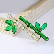 1Pc Phong Cách Xuân/Hè May Mắn Tre Thổ Cẩm Với Grand Pha Lê Xanh Cổ Điển Thổ Cẩm Sườn Xám Phụ Kiện - màu xanh lá - Xem 3