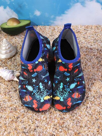 1 paio di scarpe acquatiche antisabbia per bambino con suola in gomma antiscivolo per ragazze; scarpe per il parco acquatico con motivo di cavallucci marini; scarpe morbide per i bambini per lo snorkeling, lo yoga e camminare;