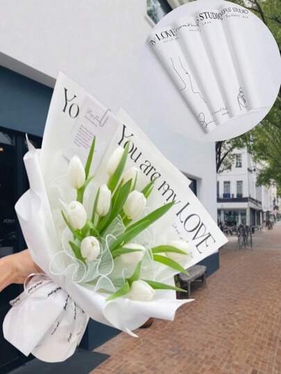 5/20 peças de papel de embrulho para festa com slogan em inglês, suprimentos para buquês de floricultura, artesanato faça você mesmo, caixa de presente romântica para dia dos namorados e dia das mães
