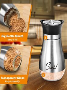 2 件装盐和胡椒调味罐套装，带不锈钢盖和玻璃底座的盐和胡椒调味罐，烧烤调味罐，适用于厨房烹饪、户外烧烤、可重复使用（不含支架）、厨房、圣诞礼物 - 彩色 - 查看 6