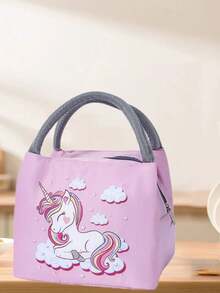 Large Lunch Tote Bag For Office Workers And Primary School Students, Featuring Cartoon Print And Waterproof Design - Pink - View 1