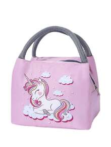 Large Lunch Tote Bag For Office Workers And Primary School Students, Featuring Cartoon Print And Waterproof Design - Pink - View 6
